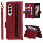 For Samsung Galaxy Z Fold 3 Cases With S Pen Holder Leather Wallet Card Holder Stand Cover Red