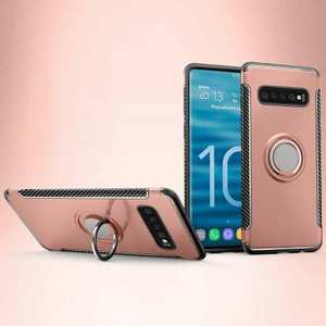 Ring Stand Car Magnetic Silicone Case Cover For Samsung Galaxy S10 - Rose Gold