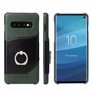 Ring Holder Genuine Leather Kickstand Case for Samsung Galaxy S10 - Green