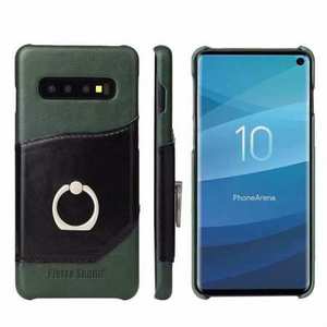 For Samsung Galaxy S10 Plus Ring Holder Kickstand Genuine Leather Case - Green