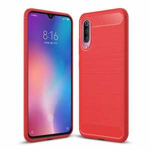 For Samsung Galaxy A50 Shockproof Carbon Fiber Silicone Matte Back Case Cover - Red