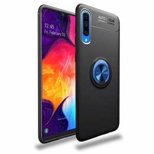 For Samsung Galaxy A50 Shockproof Magnet Ring Holder Stand Case Cover - Black&Blue