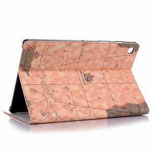 World Map Flip Leather Case For Samsung Galaxy Tab S5e 10.5 T720 T725 - Light Brown