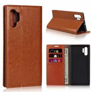 For Samsung Galaxy Note 10+ Crazy Horse Genuine Leather Wallet Case - Brown