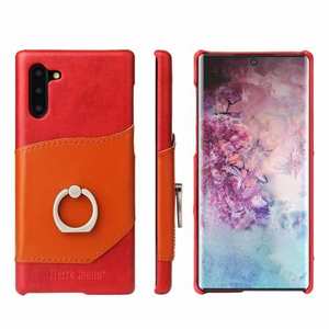 For Samsung Galaxy Note 10+ Ring Holder Kickstand Genuine Leather Case - Red