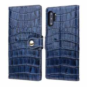 Real Cowhide Leather Crocodile Case Cover Wallet Card Stand For Samsung Note Note 10+ Plus - Navy