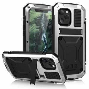 For iPhone 14 13 Pro Max Armor Heavy Duty Aluminum Case Cover - Silver