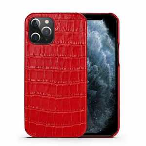 For iPhone 14 13 Pro Max Crocodile Grain Genuine Leather Back Case Cover