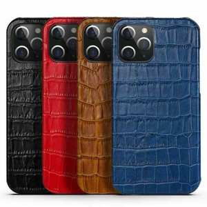 Genuine Leather Case for iPhone 16 15 14 13 Pro Max Crocodile Back Cover