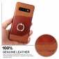 Ring Holder Genuine Leather Kickstand Case for Samsung Galaxy S10 - Brown