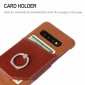 Ring Holder Genuine Leather Kickstand Case for Samsung Galaxy S10 - Brown