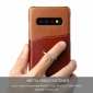 Ring Holder Genuine Leather Kickstand Case for Samsung Galaxy S10 - Brown