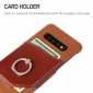 For Samsung Galaxy S10 Plus Ring Holder Kickstand Genuine Leather Case - Brown