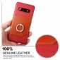 For Samsung Galaxy S10 Plus Ring Holder Kickstand Genuine Leather Case - Red