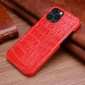 For iPhone 14 13 Pro Max Crocodile Grain Genuine Leather Back Case Cover