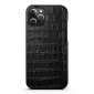 For iPhone 14 13 Pro Max Genuine Leather Case Crocodile Back Cover - Black