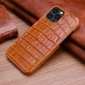 For iPhone 14 13 Pro Max Genuine Leather Case Crocodile Back Cover - Brown