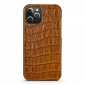 For iPhone 14 13 Pro Max Genuine Leather Case Crocodile Back Cover - Brown